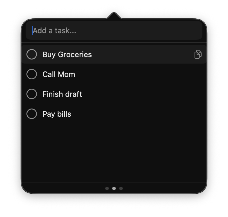 To Do running in the macOS menu bar as a popover